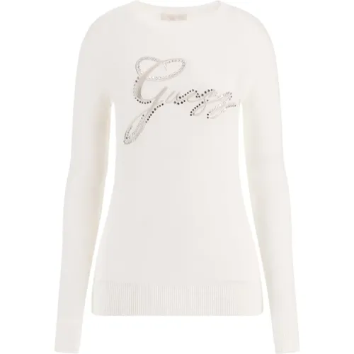 Elegant Crewneck Sweater Cream , Damen, Größe: XS - Guess - Modalova