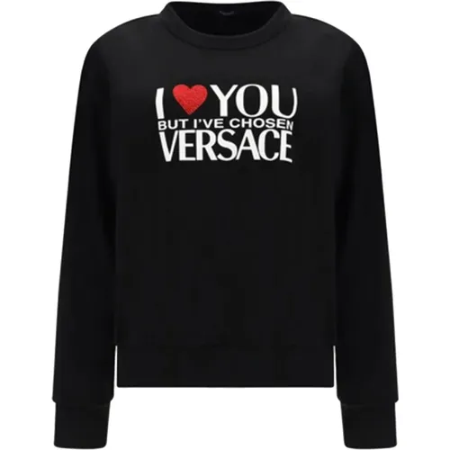 Cotton Logo Sweatshirt with Studs , female, Sizes: S, XS, 2XS - Versace - Modalova