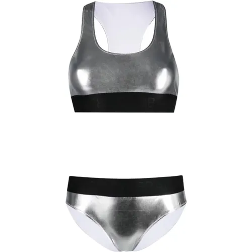Metallic-Effekt U-Ausschnitt Bikini , Damen, Größe: S - Dolce & Gabbana - Modalova