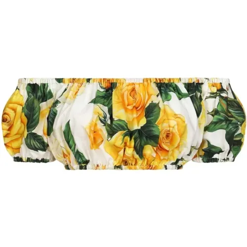 Floral Print Strapless Cropped Top , female, Sizes: S - Dolce & Gabbana - Modalova