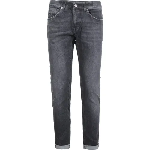 Schwarze Slim Fit Jeans mit Metall-Logo , Herren, Größe: W28 - Dondup - Modalova