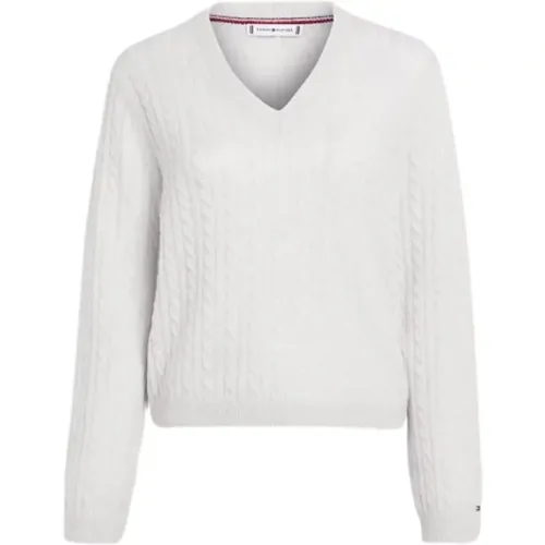 Twisted Knit V-Neck Sweater , female, Sizes: S, M, L, 2XS, XS - Tommy Hilfiger - Modalova