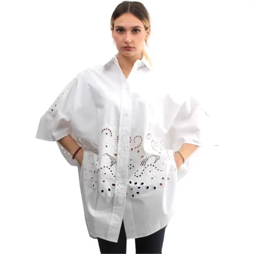 Weiße Bluse mit 3/4 Ärmeln Stickerei , Damen, Größe: M - Liviana Conti - Modalova