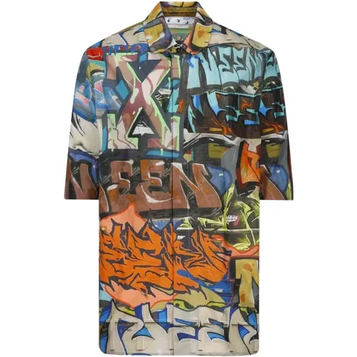 Black Graffiti Print Shirt , male, Sizes: M - Off White - Modalova