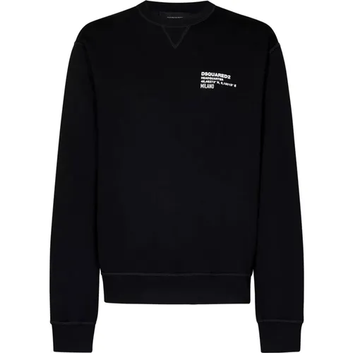 Schwarzer Crewneck Sweatshirt mit weißer Schrift , Herren, Größe: M - Dsquared2 - Modalova