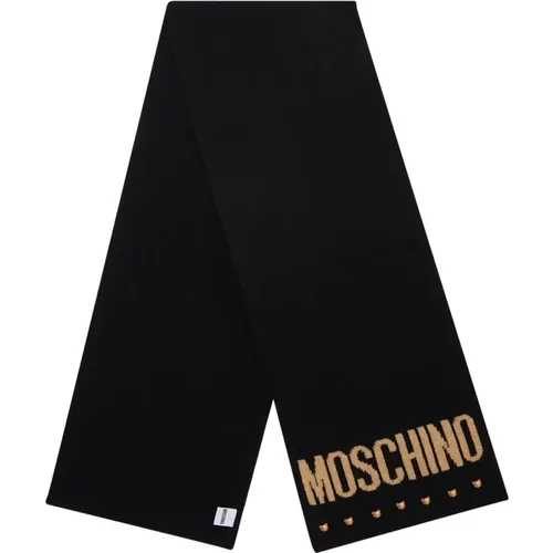 Wool Scarf with Embroidered Logo , female, Sizes: ONE SIZE - Moschino - Modalova
