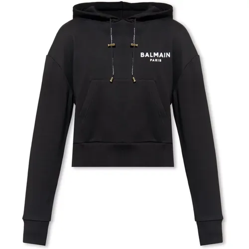 Cropped Hoodie mit Logo , Damen, Größe: XS - Balmain - Modalova