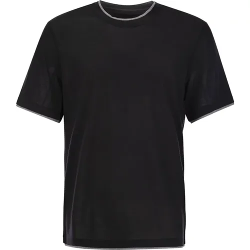 Seiden- und Baumwoll-T-Shirt mit Farbkontrast , Herren, Größe: XL - BRUNELLO CUCINELLI - Modalova