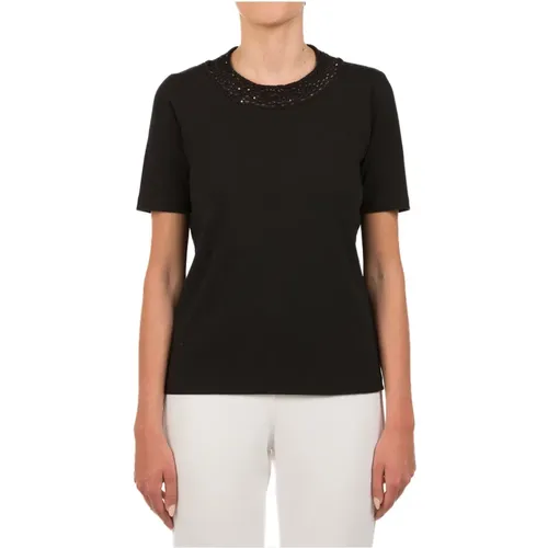Schwarzes T-Shirt , Damen, Größe: M - Le Tricot Perugia - Modalova