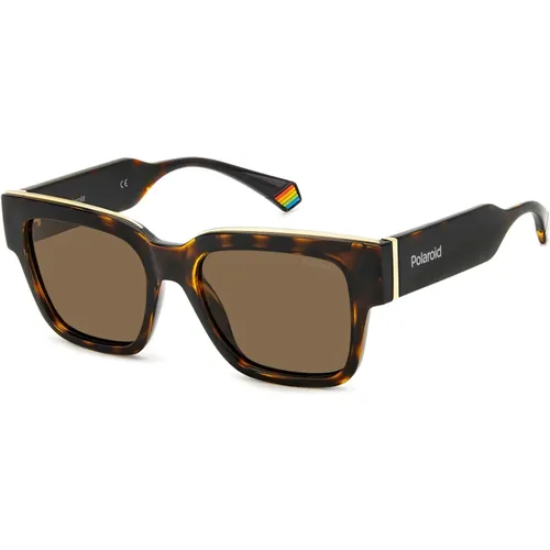 Havana/Braune Sonnenbrille , unisex, Größe: 52 MM - Polaroid - Modalova