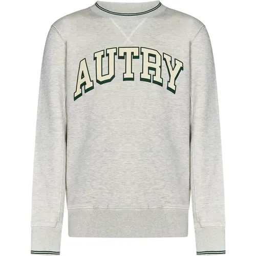 Grey Striped Sweater with Logo Print , male, Sizes: L, S - Autry - Modalova