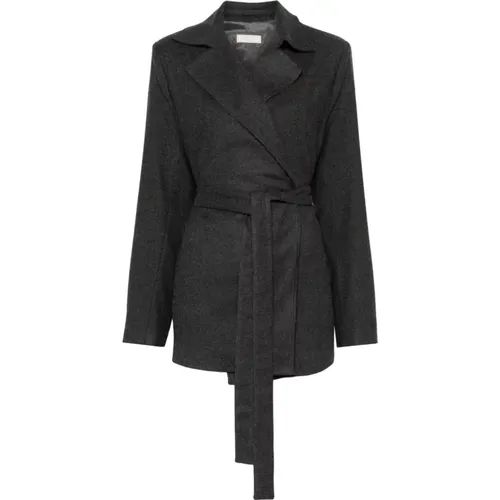 Graue Filzjacke mit Selbstbindung , Damen, Größe: S - Antonelli Firenze - Modalova