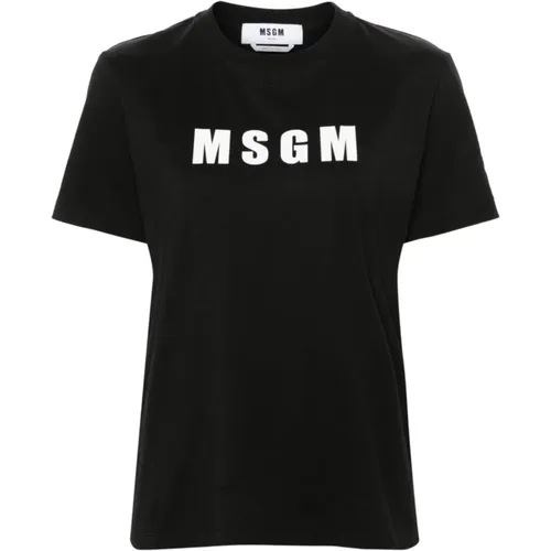 Schwarzes T-Shirt mit Logo-Print und Rundhalsausschnitt , Damen, Größe: XS - Msgm - Modalova