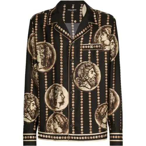 Coin-print Twill Silk Shirt , male, Sizes: 2XL, 3XL - Dolce & Gabbana - Modalova