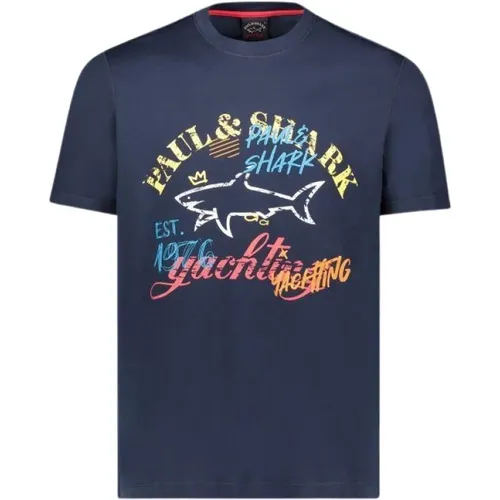 Cotton Shark Print T-Shirt , male, Sizes: L, S - PAUL & SHARK - Modalova