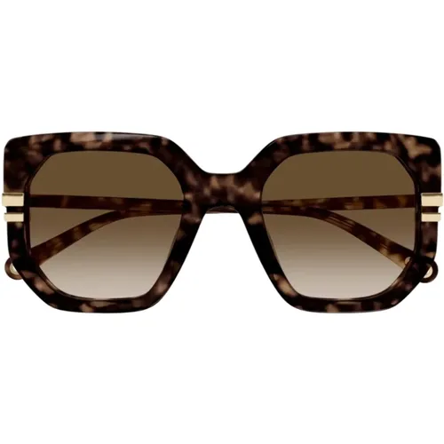 Square Oversize Sunglasses with Gold Accents , female, Sizes: ONE SIZE - Chloé - Modalova