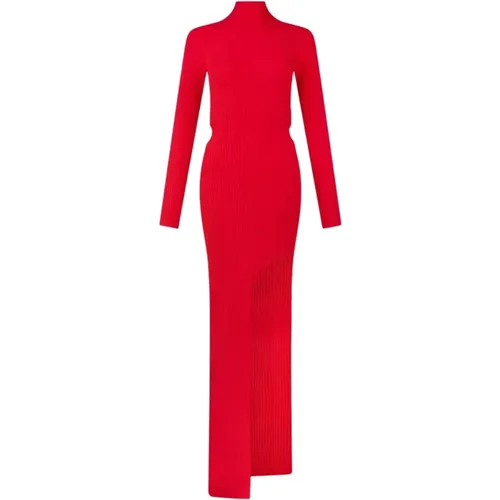 Rotes Strickkleid mit Golfkragen - DAVID KOMA - Modalova