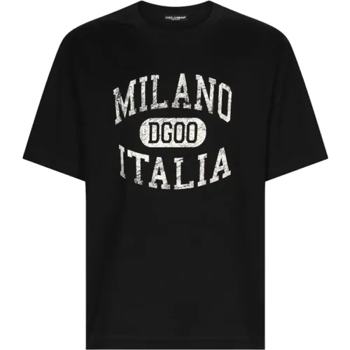 Logo Print Baumwoll T-shirt Schwarz - Dolce & Gabbana - Modalova