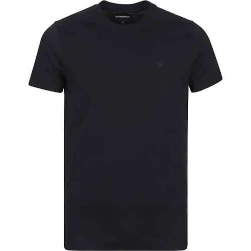Navy Blaues Baumwoll T-Shirt,Klassisches Schwarzes Baumwoll-T-Shirt,T-Shirts - Emporio Armani - Modalova