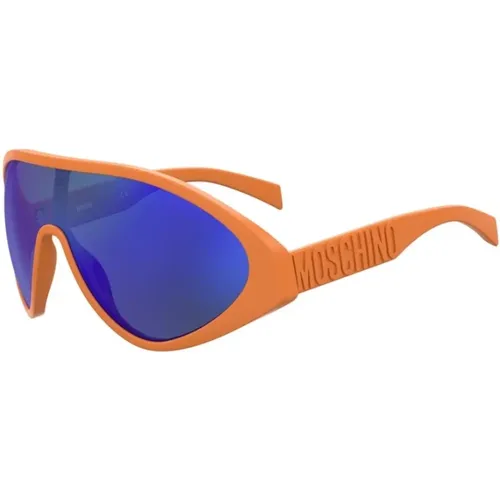 Sonnenbrille mit Orangem Rahmen und Blauen Gläsern - Moschino - Modalova