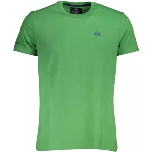 Grünes Baumwoll-T-Shirt mit Stickerei und Druck , Herren, Größe: 2XL - LA MARTINA - Modalova