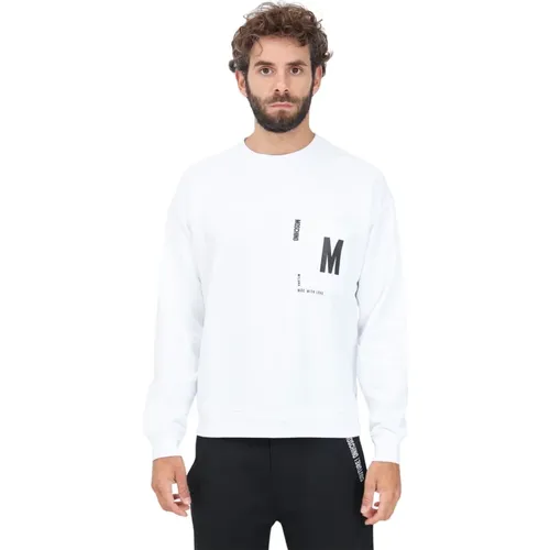 Weißer Rundhalsausschnitt Pullover Casual Herbst Winter , Herren, Größe: XL - Moschino - Modalova