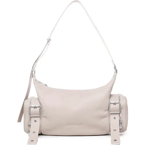 White Leather Shoulder Bag with Pockets , female, Sizes: ONE SIZE - Biasia - Modalova