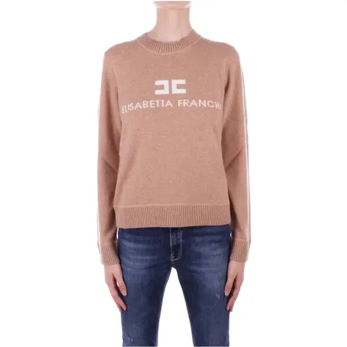 Camel Pullover mit Frontlogo-Stickerei , Damen, Größe: S - Elisabetta Franchi - Modalova