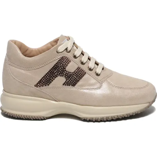 Leather Sneaker with Gold Strass , female, Sizes: 4 1/2 UK, 3 1/2 UK - Hogan - Modalova