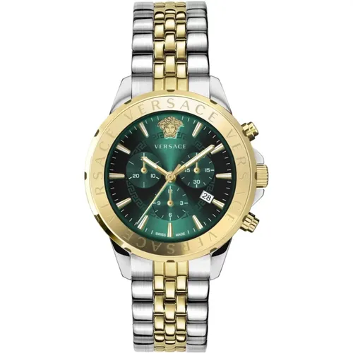 Men's Chronograph Signature Watch Green , male, Sizes: ONE SIZE - Versace - Modalova