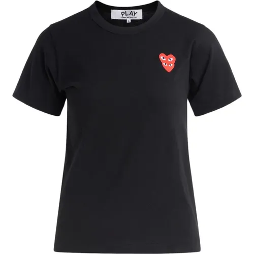 Schwarzes T-Shirt mit überlappenden Herzen für Damen , Damen, Größe: XS - Comme des Garçons Play - Modalova
