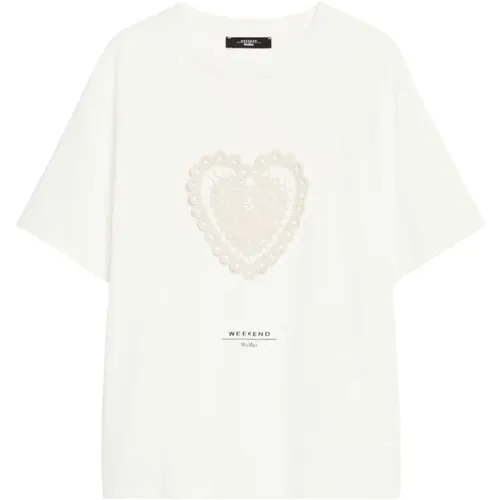 Weiße Schmetterling Besticktes T-Shirt - Max Mara Weekend - Modalova