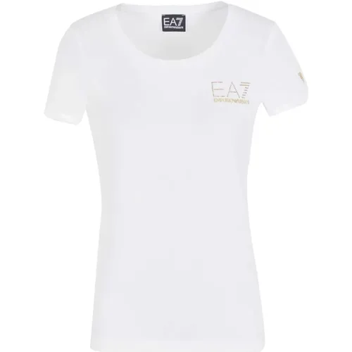 Pailletten Logo Rundhals T-Shirt , Damen, Größe: M - Emporio Armani EA7 - Modalova