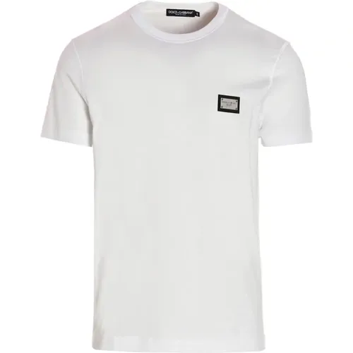 Weiße Baumwoll-T-Shirt mit Silber Logo , Herren, Größe: M - Dolce & Gabbana - Modalova
