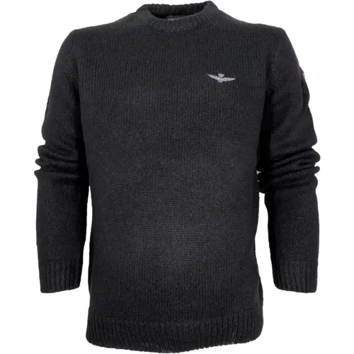 Militärstil Wollmischung Pullover Schwarz , Herren, Größe: M - aeronautica militare - Modalova