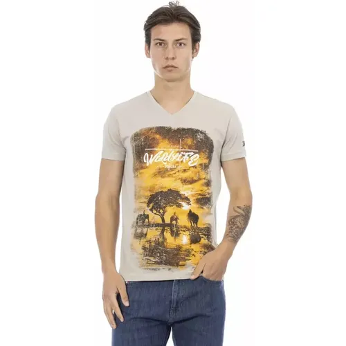 Elegant V-Neck Tee with Frontprint , male, Sizes: S, 3XL, M, 2XL, L, XL - Trussardi - Modalova