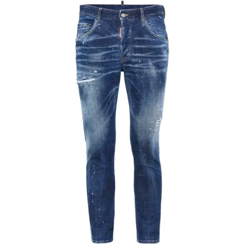 Distressed Skinny Jeans mit Farbspritzern , Herren, Größe: 3XL - Dsquared2 - Modalova