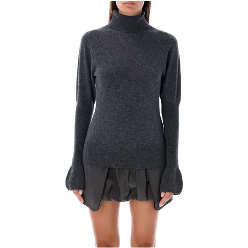 Grey Puff Sleeves Turtleneck Sweater , female, Sizes: S - LOW Classic - Modalova