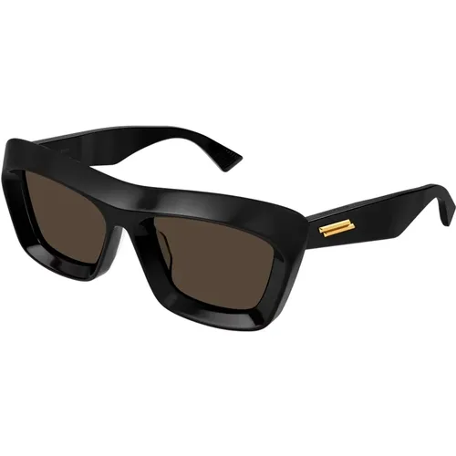 Schwarze/Braune Sonnenbrille Bv1283S , Damen, Größe: 53 MM - Bottega Veneta - Modalova