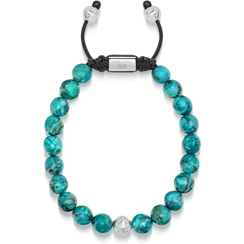 Mens Beaded Bracelet with Turquoise and Sterling Silver Beads - Nialaya - Modalova