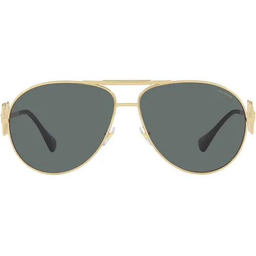 Polarized Pilot Sunglasses with Gold Frame , unisex, Sizes: 65 MM - Versace - Modalova