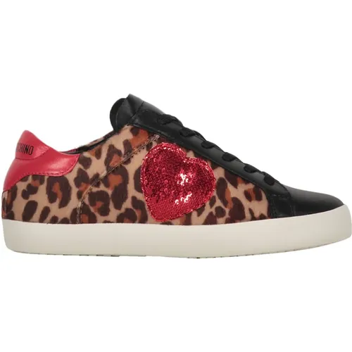 Leopard Print Sequin Sneakers , Damen, Größe: 39 EU - Love Moschino - Modalova