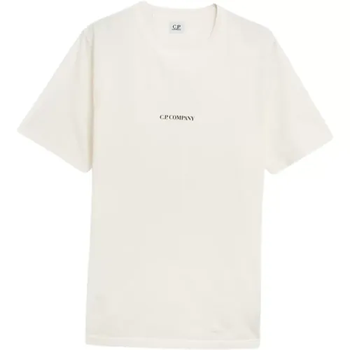 Weißes T-Shirt mit Logodruck , Herren, Größe: S - C.P. Company - Modalova