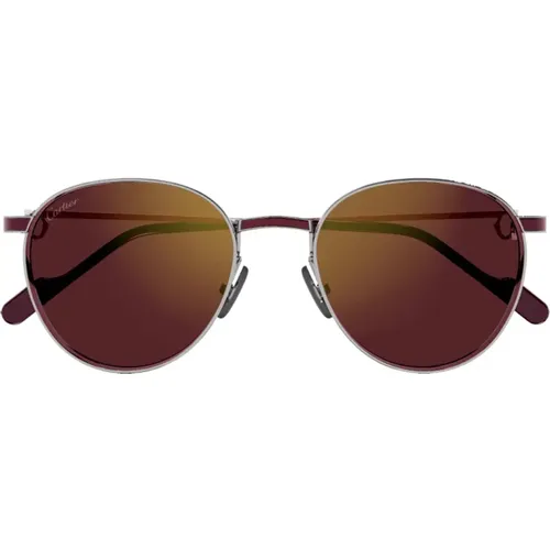 Stylish Oval Sunglasses with Mirrored Lenses , female, Sizes: 53 MM - Cartier - Modalova