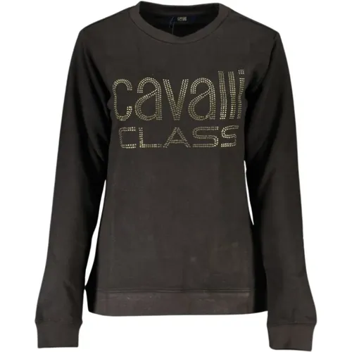 Schwarzer Baumwollpullover mit Strass-Logo , Damen, Größe: M - Cavalli Class - Modalova