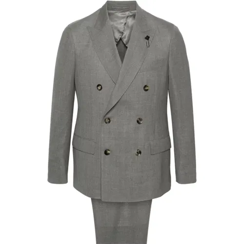 Double-Breasted Grey Dress Suit , male, Sizes: L - Lardini - Modalova