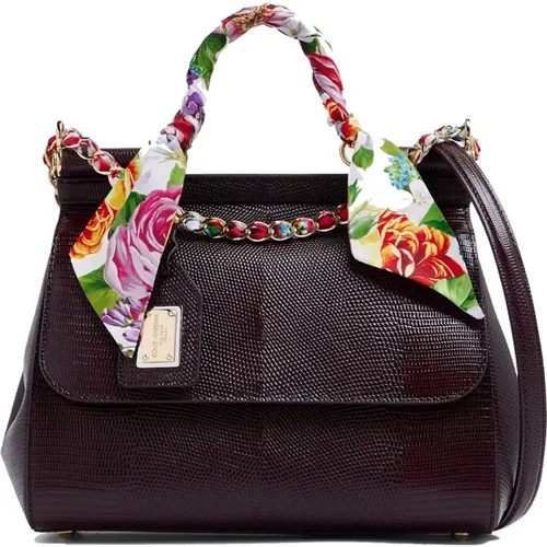 Sicily Dauphine Handbag with Silk Scarf Detailing , female, Sizes: ONE SIZE - Dolce & Gabbana - Modalova