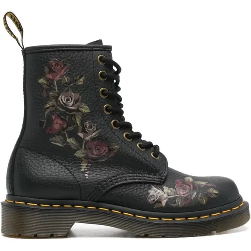 Schwarze Lederstiefel mit Rosenmuster , Damen, Größe: 36 EU - Dr. Martens - Modalova