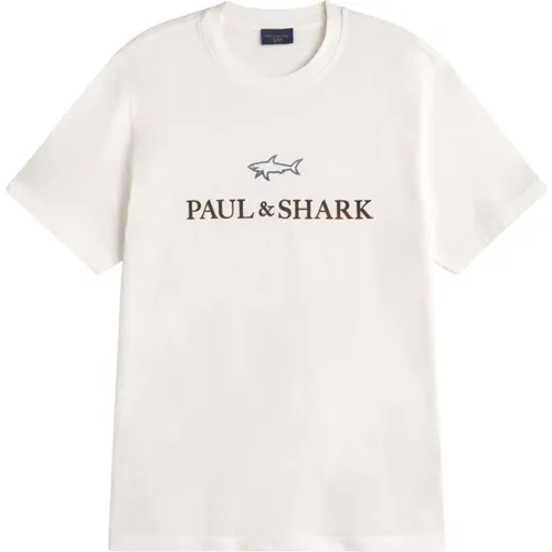 Weißes Logo Flocked T-Shirt , Herren, Größe: L - PAUL & SHARK - Modalova