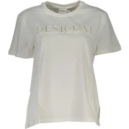 Baumwoll T-Shirt Kurzarm Kontrast Logo , Damen, Größe: XS - Desigual - Modalova